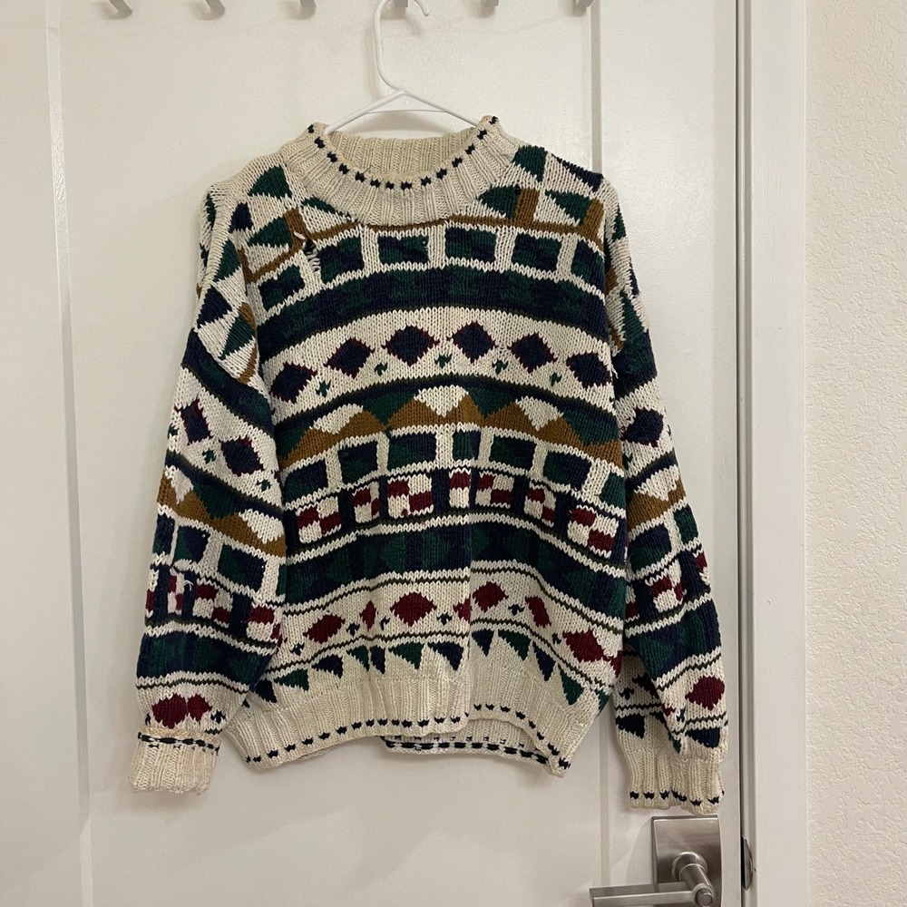Vintage Geometric Sweater Retro 80s Fall Skiing Knit Grandpacore Eclectic